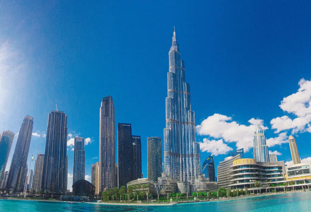 Skyscrapers at the downtown of Dubai on a sunny day, United Arab Emirates