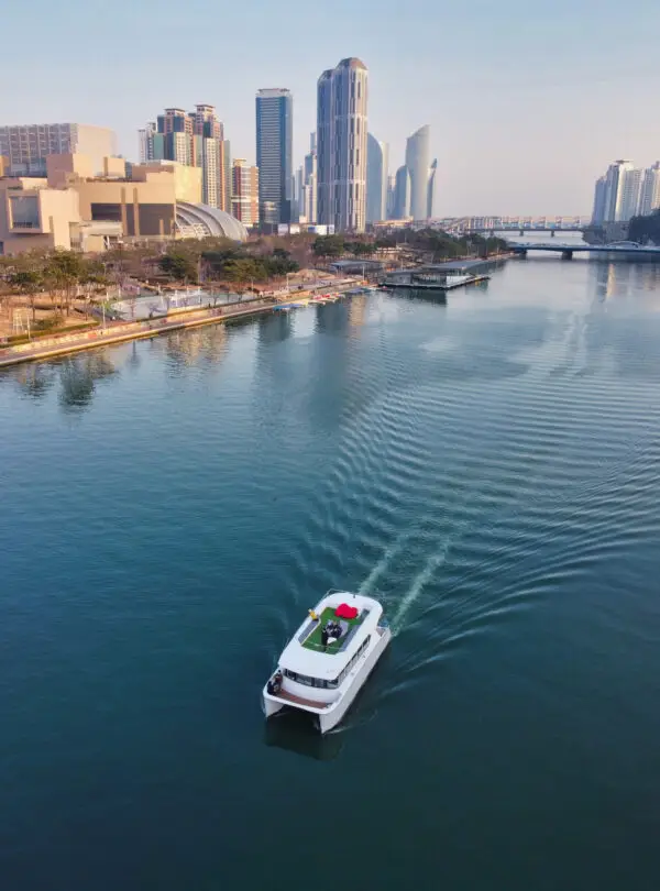 Aerial View of Haeundae River Cruise, Busan, South korea, Asia